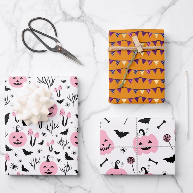 PINK PUMPKIN HALLOWEEN WRAPPING PAPER SHEETS (Front)