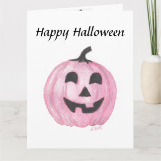 Pink pumpkin Jack O Lantern for Halloween Card