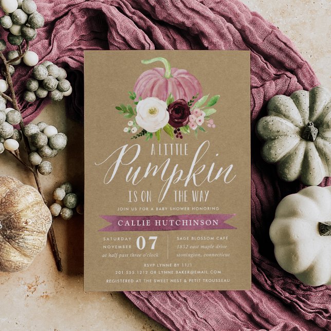 Pink Pumpkin Kraft Baby Shower Invitation (Creator Uploaded)