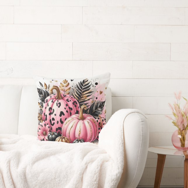 Pink Pumpkin Maximalist  Throw Pillow (Couch)