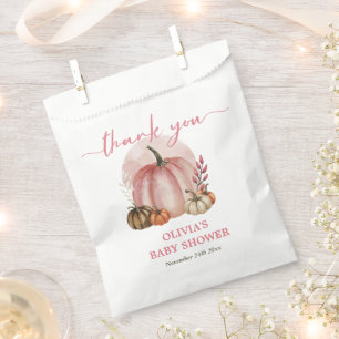 Pink Pumpkin On Her Way Fall Girl Baby Shower Favor Bag