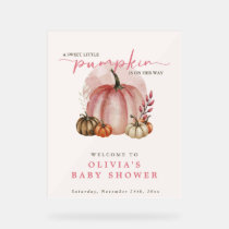 Pink Pumpkin On Her Way Girl Baby Shower Welcome Acrylic Sign