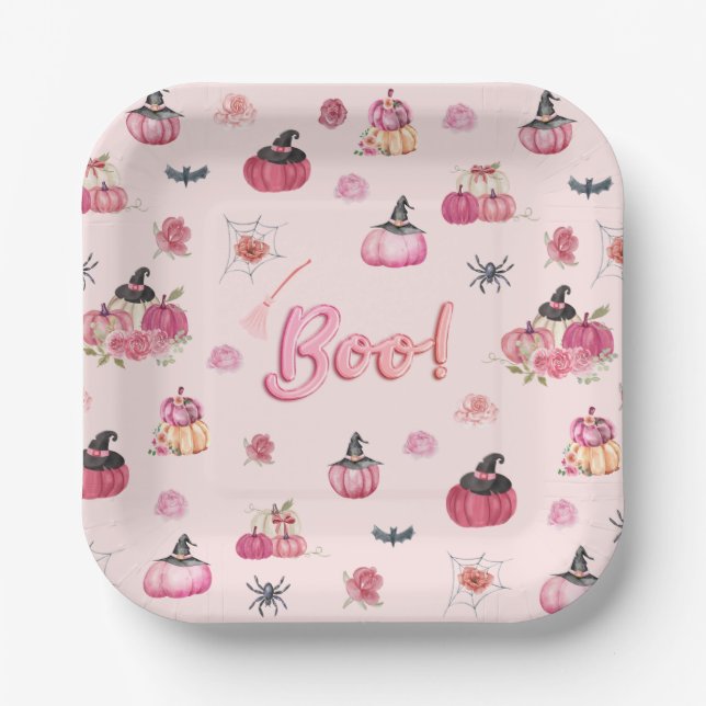 Pink Pumpkin Paper Plates (Front)