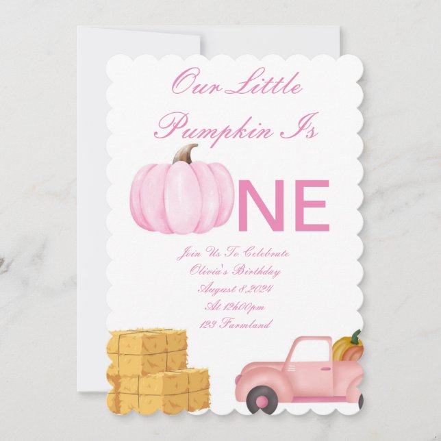 Pink Pumpkin Patch Birthday Party Invitation (Front)