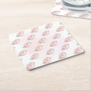 Pink Pumpkin Pattern Autumn Fall on White Square Paper Coaster