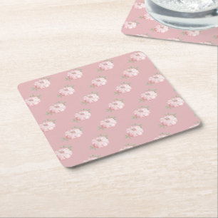 Pink Pumpkin Pattern Fall Square Paper Coaster