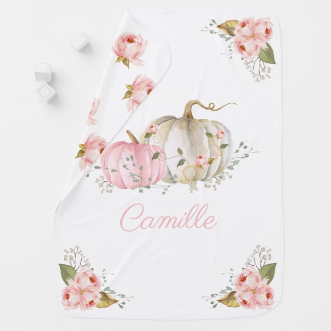 Pink Pumpkin Personalized Girl Baby Blanket (In Situ)
