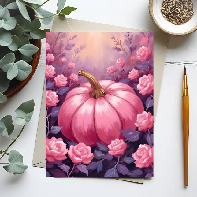 Pink Pumpkin Rose Floral Halloween Thanksgiving Holiday Postcard (Creator Uploaded)