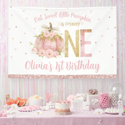 Pink Pumpkin Rose Gold 1st Birthday One Backdrop Banner