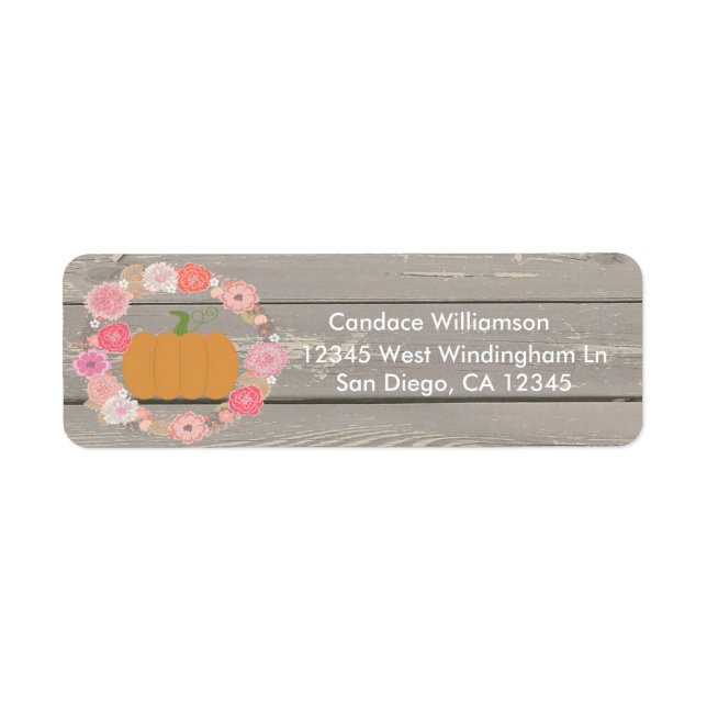 Pink Pumpkin Rustic Floral Return address label (Front)