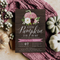 Pink Pumpkin Rustic Wood Baby Shower Invitation