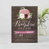 Pink Pumpkin Rustic Wood Baby Shower Invitation (Standing Front)