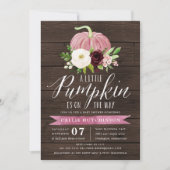 Pink Pumpkin Rustic Wood Baby Shower Invitation (Front)