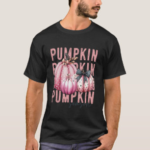 Pink Pumpkin Season Polka Dot Bow Coquette Autumn T-Shirt