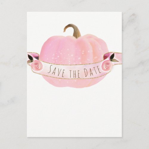 Pink Pumpkin Sparkle Autumn Rustic Save the Date Announcement Postcard