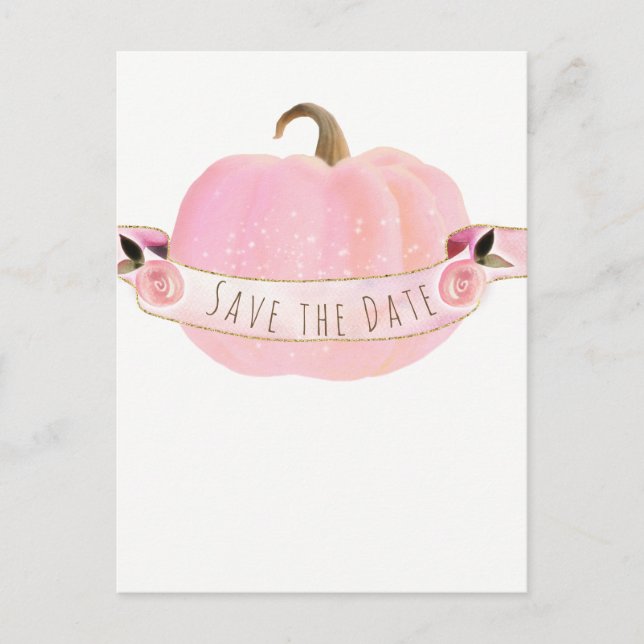 Pink Pumpkin Sparkle Autumn Rustic Save the Date Announcement Postcard (Front)