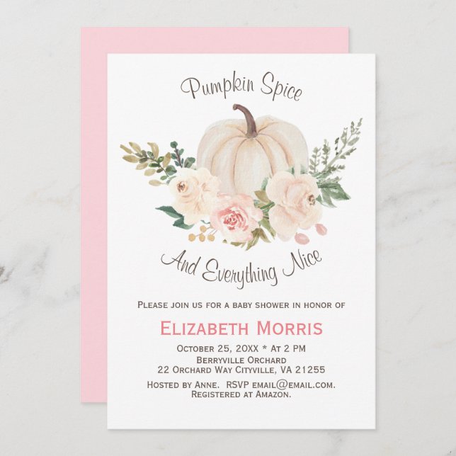 Pink Pumpkin Spice Floral Invitation (Front/Back)