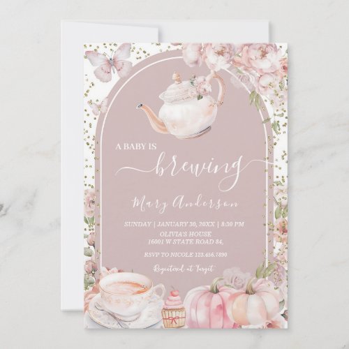 Pink Pumpkin Tea Party Baby is Brewing Invitation
