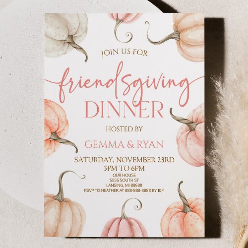 Pink Pumpkin Thanksgiving Friendsgiving Dinner Invitation