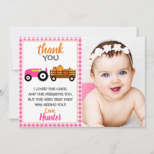 Pink Pumpkin Tractor Thank You Card