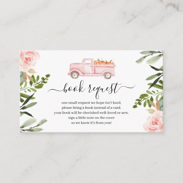 Pink Pumpkin Truck Baby Shower Book Request Insert (Front)