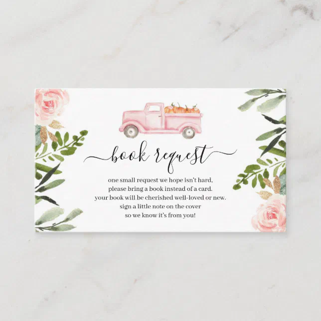 Pink Pumpkin Truck Baby Shower Book Request Insert | Zazzle