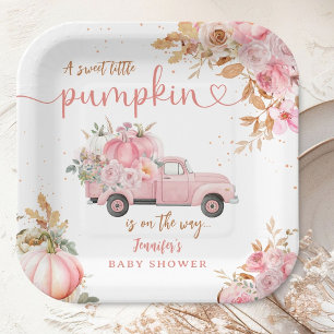 Pink Pumpkin Truck Baby Shower Fall Autumn Paper Plates