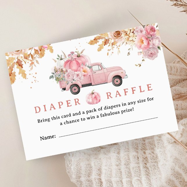 Pink Pumpkin Truck Baby Shower Fall Diaper Raffle Enclosure Card (Creator Uploaded)