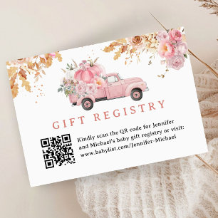 Pink Pumpkin Truck Baby Shower Gift Registry Card