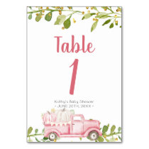 Pink Pumpkin Truck Baby Shower Table Number