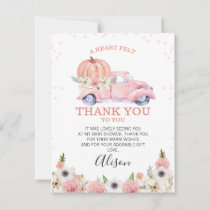 Pink Pumpkin Truck Baby Shower Thank You Card