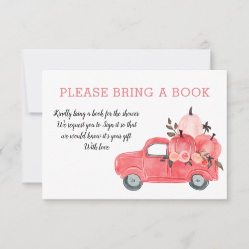 Pink Pumpkin Truck Bring A Book  Baby Shower Invitation