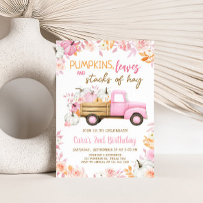 Pink Pumpkin Truck Fall Birthday  Invitation