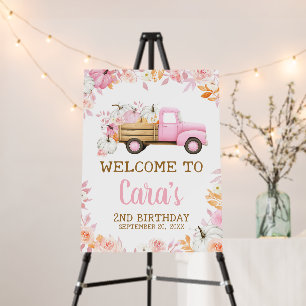 Pink Pumpkin Truck Fall Birthday Welcome Sign