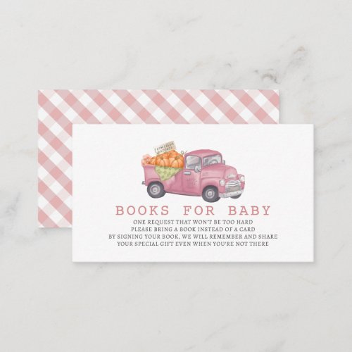 Pink Pumpkin Truck Gingham Books for Baby Enclosure Card