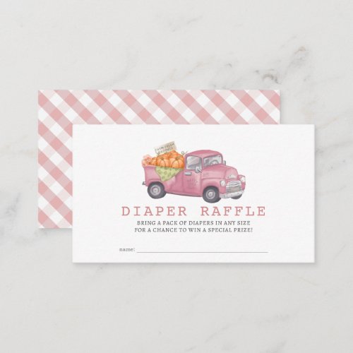 Pink Pumpkin Truck Gingham Diaper Raffle Ticket Enclosure Card