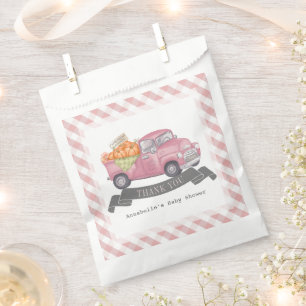 Pink Pumpkin Truck Gingham Girl Baby Shower Favor Bag