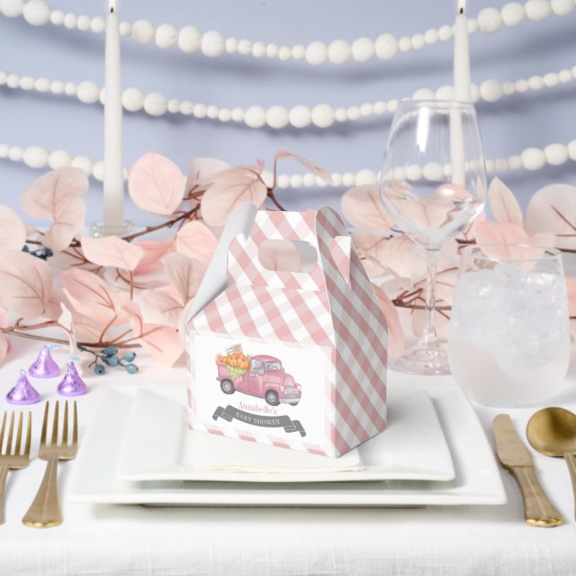 Pink Pumpkin Truck Gingham Girl Baby Shower Favor Boxes (Wedding)