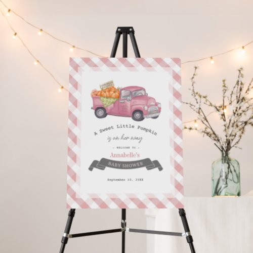 Pink Pumpkin Truck Gingham Girl Baby Shower Foam Board