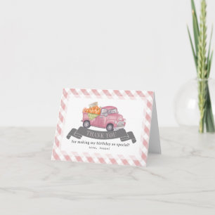 Pink Pumpkin Truck Gingham Girl Birthday Letterpress Thank You Card