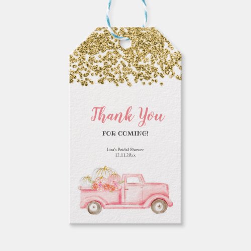 Pink Pumpkin Truck Gold Faux Thank You Tag