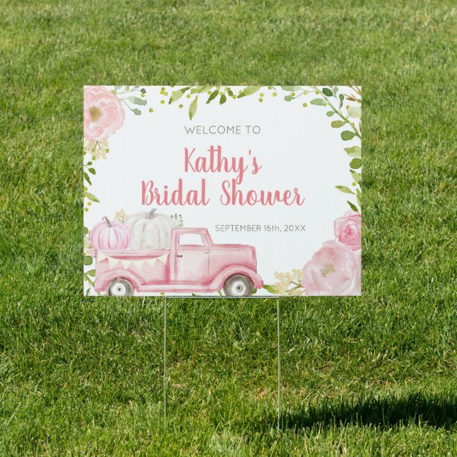 Pink Pumpkin Truck Greenery Welcome Banner Sign (Insitu)