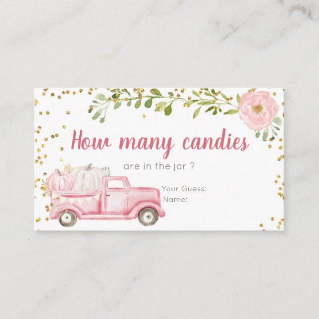 Pink Pumpkin Truck Guess How Many Candies Enclosure Card (Front)