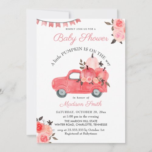 Pink Pumpkin Truck Roses  Baby Shower Invitation