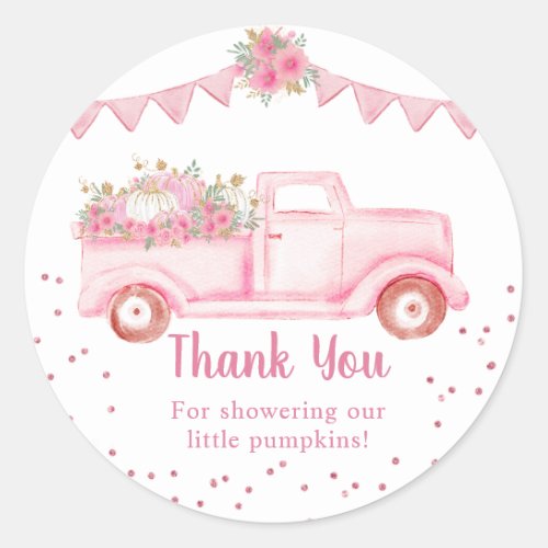 Pink Pumpkin Truck Twin Thank You Classic Round Sticker