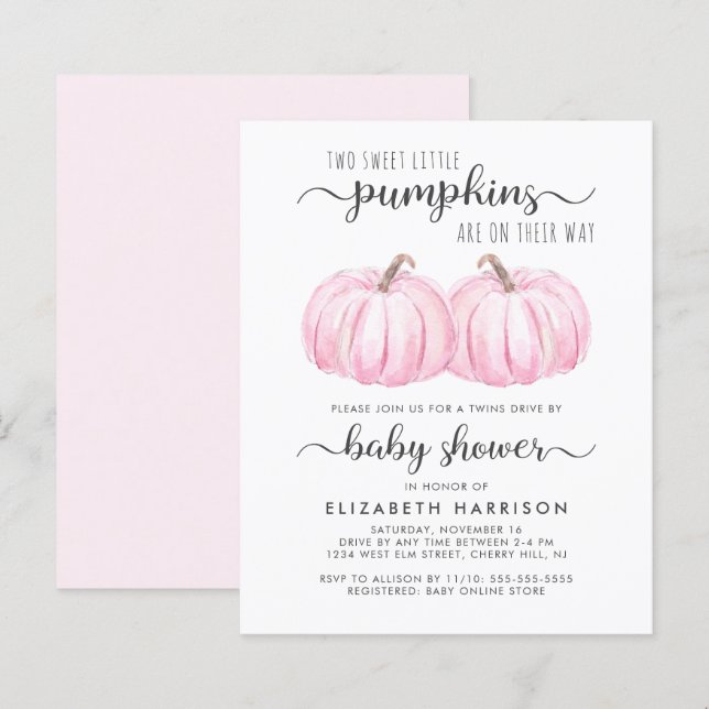 Pink Pumpkin Twin Girls Drive By Baby Shower (Front/Back)