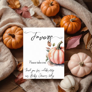 Pink Pumpkin Watercolor Baby Girl Shower Favors Poster