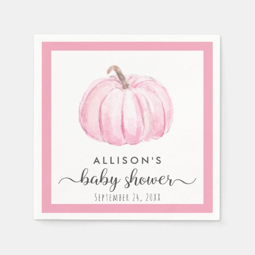 Pink Pumpkin Watercolor Baby Girl Shower Napkins