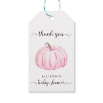 Pink Pumpkin Watercolor Baby Shower Thank You Gift Tags