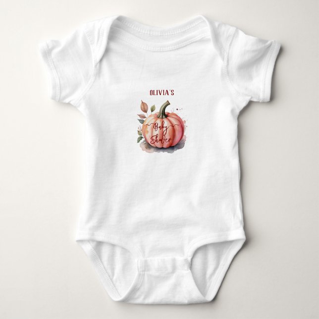 Pink Pumpkin Watercolor Boho Baby Girl Shower Bodysuit (Front)
